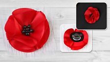 Pin Back Badge Brooch - Silk Flower Red Poppy Memorial Remembrance Veteran's Day picture