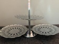 Antique Folding Three Tier Server Metal Filigree Cake Tray Platter Silver picture