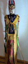 Vintage Indonesian Wayang Golek Wooden Rod Puppet Hand Carved Batik With Stand picture