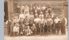 LUMBER YARD CREW c1910 real photo postcard rppc logging work sawmill job picture