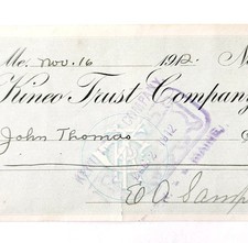 1912 Kineo Trust Company Bank Check E.A. Sampson Dover Maine Signed 992 CHX3 picture