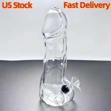 Lifelike Clear 8'' Male Penis Glass Bong Water Pipe with Carb Hole USA Shipped picture