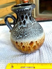 Vintage Scheurich 495-16 Fat Lava Vase Jug W. Germany MCM Blue Brown Drip Glaze  picture