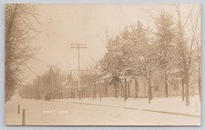 RPPC Winter Scene Snow Covered Streets Unknown Town c1909 Real Photo Postcard picture