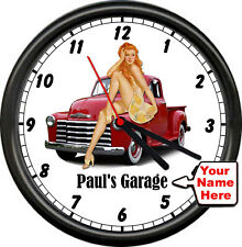 Personalized Garage Auto Mechanic Retro Vintage Truck Pinup Girl Wall Clock picture