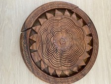 Handmade Collapsible Carved Wooden Basket Foldable Expandable Spiral Vintage picture