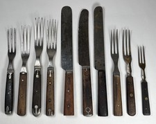 10pc Lot of Random Civil War Era Forks & Knives Wood Handle Primitive Flatware picture