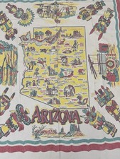 Vintage RARE Arizona State Tablecloth Landmark Map Souvenir Native Art picture