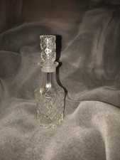 Vintage Pressed Glass Perfume Cologne Bottle Diamond Cut Pattern w Stopper Cruet picture