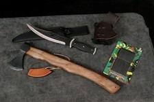 22 Inch Carbon Steel Axe 15.25 Inch Sharp Knife 6.5 Inch Crossbow Bolts Leather picture
