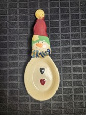 Vintage Vigor Christmas Ceramic Snowman Spoon Rest Heart Buttons Holiday Decor picture