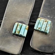 AS IS Native #8 Turquoise Cobble Stone Inlay Sterling Silver Stud Earrings picture