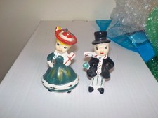 Vintage 1950s Kreiss Ceramic Early 1900's Couple Salt & Pepper Shakers Set picture