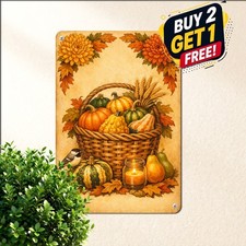 Vintage Sunflower Lantern Fall Sign Metal Tin Sign Autumn Harvest Decor 8x12 picture