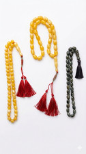 3pc Islamic Prayer Beads Set Yellow Amber Resin Stone Tasbih Misbaha Rosary 33 picture