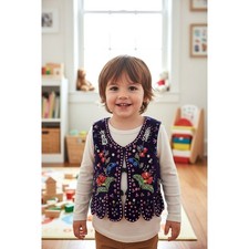 Antique Handmade Folk Style Beaded Deep Purple Velvet Child's Vest - Estate Find picture
