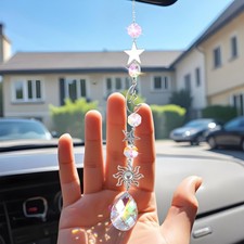 AOZUO Moon and Star Rear View Mirror Charm, Crystal Boho Car Hanging Silver picture