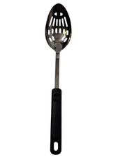  Vintage EKCO Slotted Serving Spoon Stainless Steel Black Plastic Handle 12