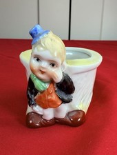 Vtg 1930s Pre WWII Japan Porcelain Boy Planter Blue Hat Figurine Art Deco 2.75” picture