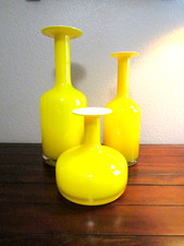 ( Set of 3 ) WEST ELM  MCM Gulvvase Holmegaard Style / Yellow Cased Glass VASES picture