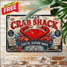 Seafood Crab Shack Sign Novelty Funny Beach Club Kitchen Metal Wall Decor picture
