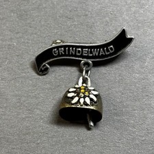 Grindelwald Switzerland Souvenir Travel Lapel Hat PIN Cow Bell Edelweiss flower picture