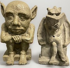 Vintage 1996 HPT Gargoyle Statues Reading Thinker Pair Gothic Decor AS IS picture