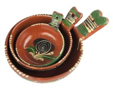 Vintage Mexican Redware Pottery Tlaquepaque 3 Nesting Bowls Mexico Hand Painted picture