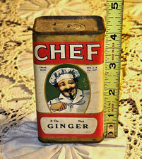 vintage Chef Ginger Spice Advertising Tin - Red/White/Green Spices & Extracts  picture