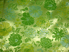 Pr Vtg 70s HUGE Pinch Pleat Curtain Panels Green Aqua Floral Brocade 75x80