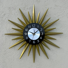 Mid Century Modern Starburst Wall Clock Christmas Gift Gold Black Silver Decor picture