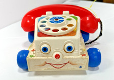 Vintage 61/85 Fisher Price Chatter Phone #747 Telephone Pull Toy W/ Moving Eyes picture