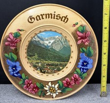 Vintage Garmisch Germany Hand Painted Wooden Souvenir Wall Plate 8