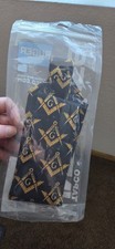 Masonic Freemason Black Tie with Gold Square and Compass Symbols. picture
