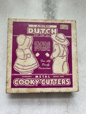 Vintage Amish Dutch Boy & Girl Metal Cooky Cutters in Orignal box, 6