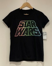 Disney Parks Women's Glitter Star Wars Cotton Short Sleeve Shirt, Black, XS, NWT picture