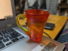 Vintage Hand Blown Amberina Crackle Glass SMALL PITCHER/ CREAMER picture