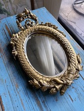 Vintage French Style Gold Gilt Oval Beveled Wall Mirror Birds Floral Bow Ornate picture