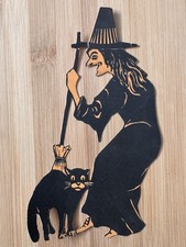 RARE 1920-30’s Antique Halloween Witch & Black Cat Die-Cut Paper cardstock  picture