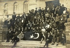 Turkish College Boys Class Photo With Turkey Flag RPPC picture