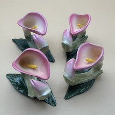 Vintage PIA RPA 1986 Bone China Napkin Rings Pink Calla Lily Hand Painted Set 4 picture