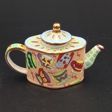 Vivian Chan 2002 Miniature Teapot w Lid Gold Trim Tea Cup Design Collectible picture