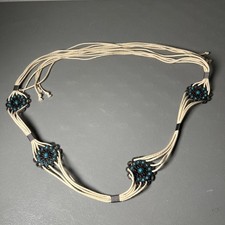 VTG Native American Silver Sparkling Turquoise Stones On Rope Statement WaistTie picture