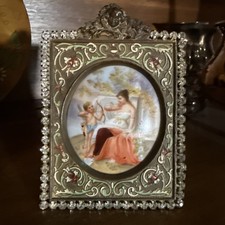 Antique, Guaranteed, A. M. W. 24 Kt Gold Plate Rhinestone Picture Frame Cherub picture