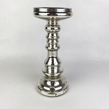 Antiqued Silver Mercury Glass 9.25 in Pillar Candle Holder picture