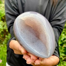 440G Premium Natural Agate Geode Egg Polished Gemstone Egg Healing Mineral Disp picture