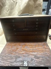 Vintage 8 Drawer Oak Machinist Wooden Tool Box Antique Box Late 1800s Early 1900 picture