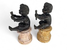 Pair of Bronze Statue Of Baby Cupid On Marble Base picture