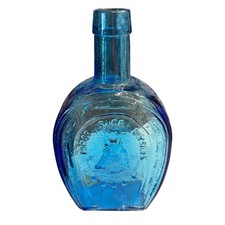 Vintage Wheaton NJ Blue Glass Horse Shoe Bitters Bottle Collinsville ILL 7.75