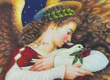 *ONE* Unused Vintage Lynn Bywaters Angel Dove Christmas Card Large Gorgeous picture
